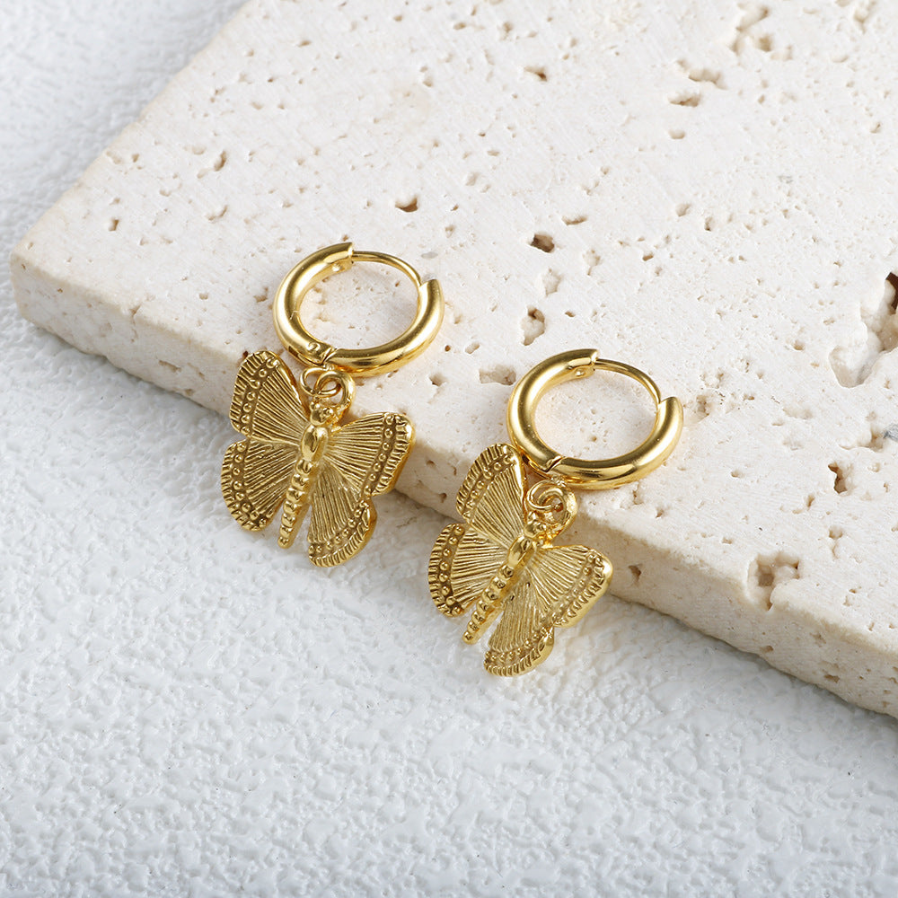 Textured Butterfly Dangle Hoop Earrings