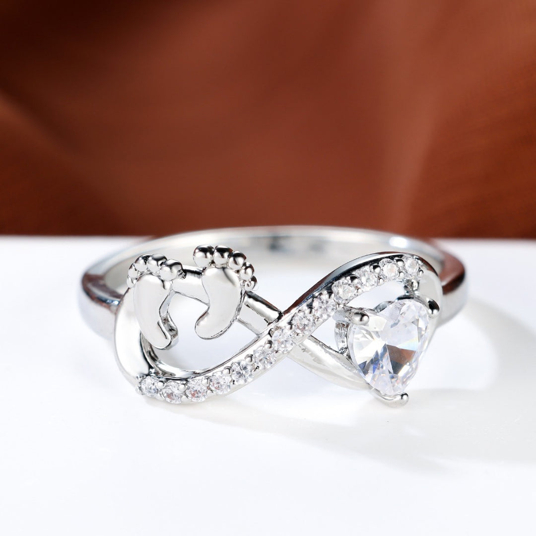Baby footprint infinity heart cubic zirconia ring