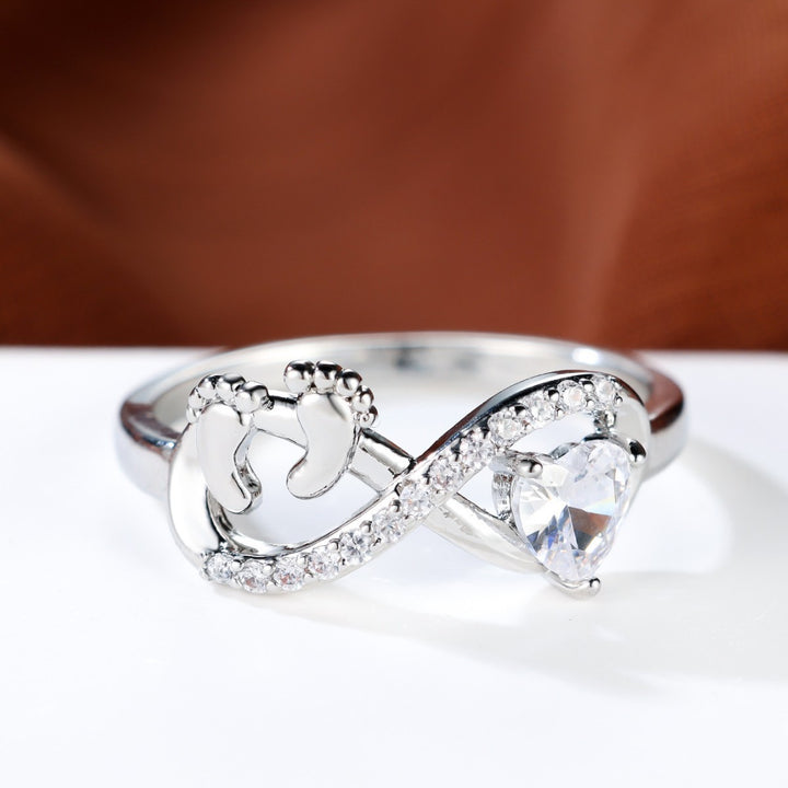 Baby footprint infinity heart cubic zirconia ring