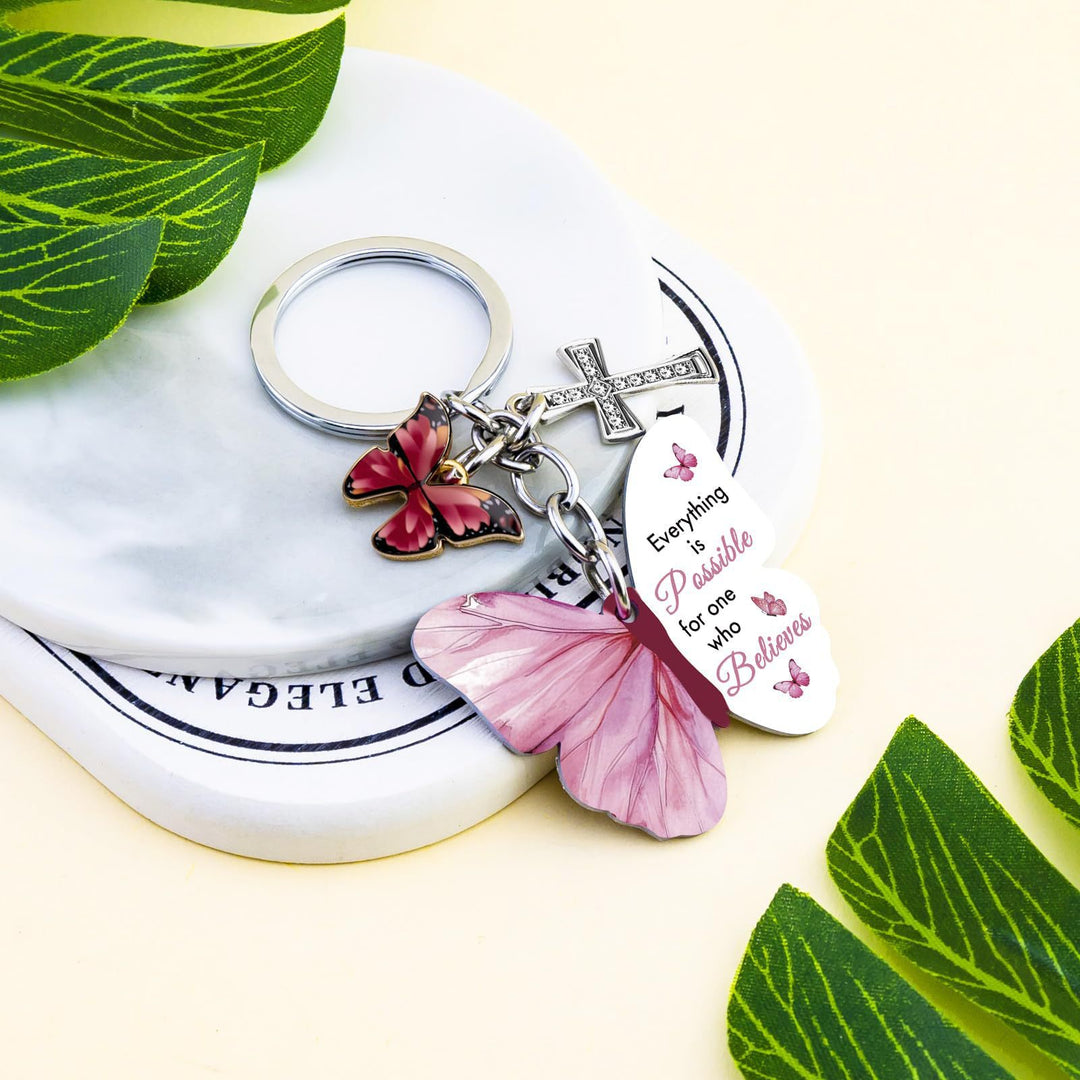 Butterfly Scripture Keychain Faith Charm