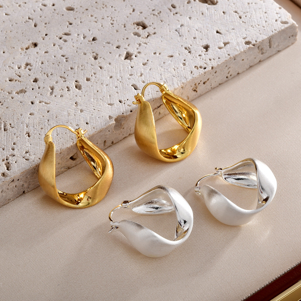 Simple Twisted Matte Brushed Hoop Earrings