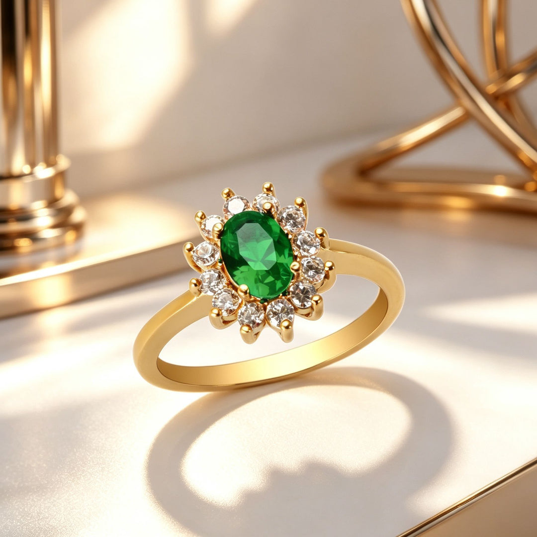 Emerald Green Halo CZ Ring