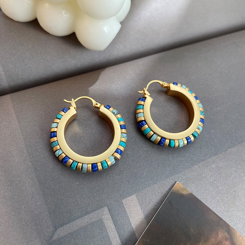 Turquoise Beaded Everyday Hoop Earrings