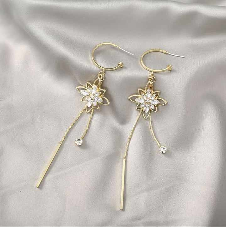 Floral Tassel Hoop Drop Earrings Daily Date Wear