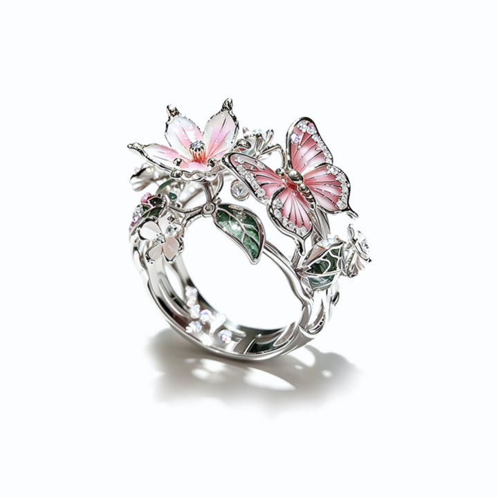 Colorful Enamel Floral Butterfly Ring