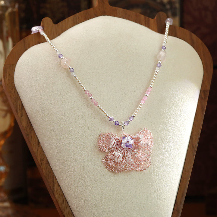 Romantic Wire Flower Pendant Necklace