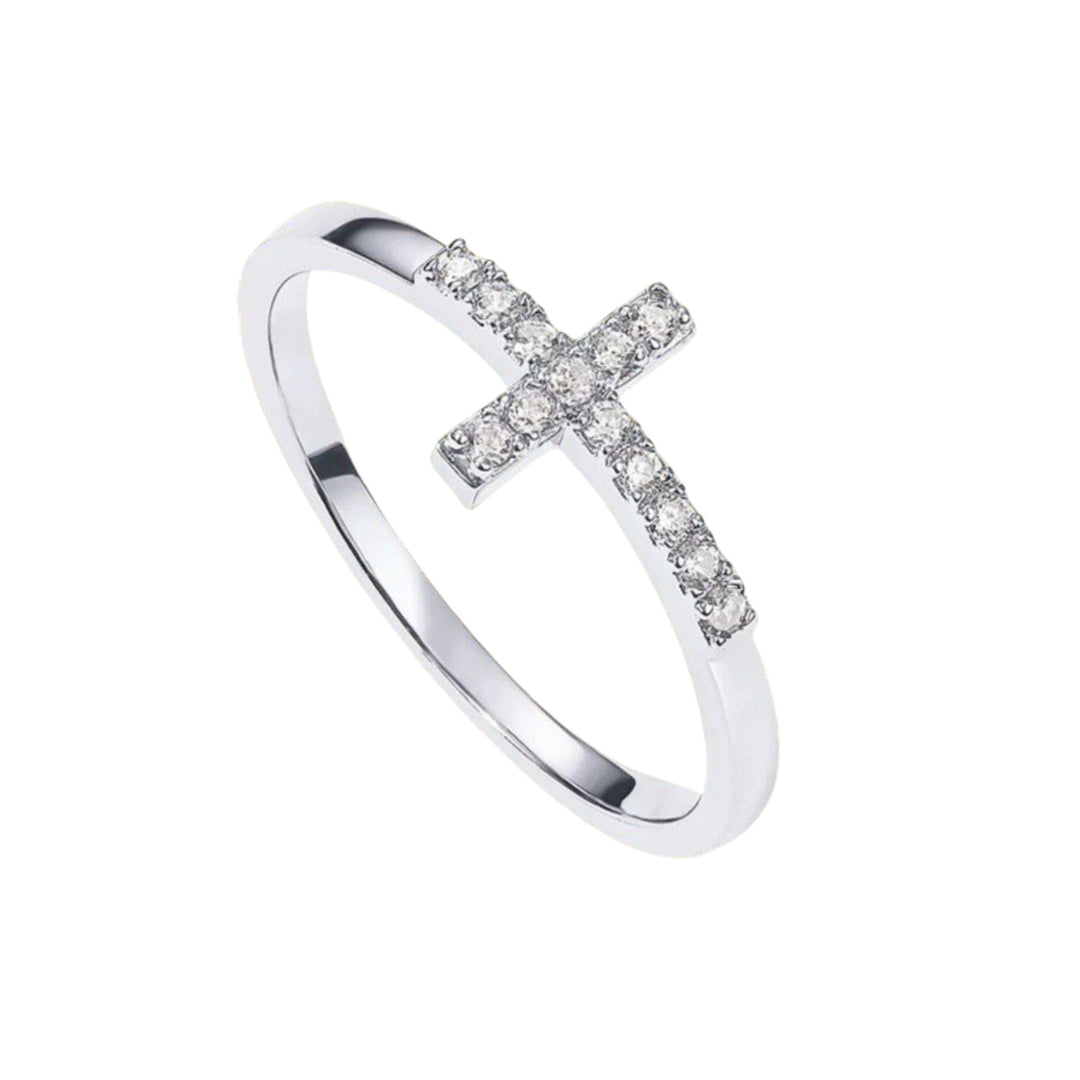 Cubic Zirconia Minimalist Cross Ring