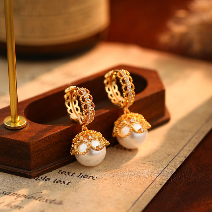 Lace Crown Pearl Drop Earrings