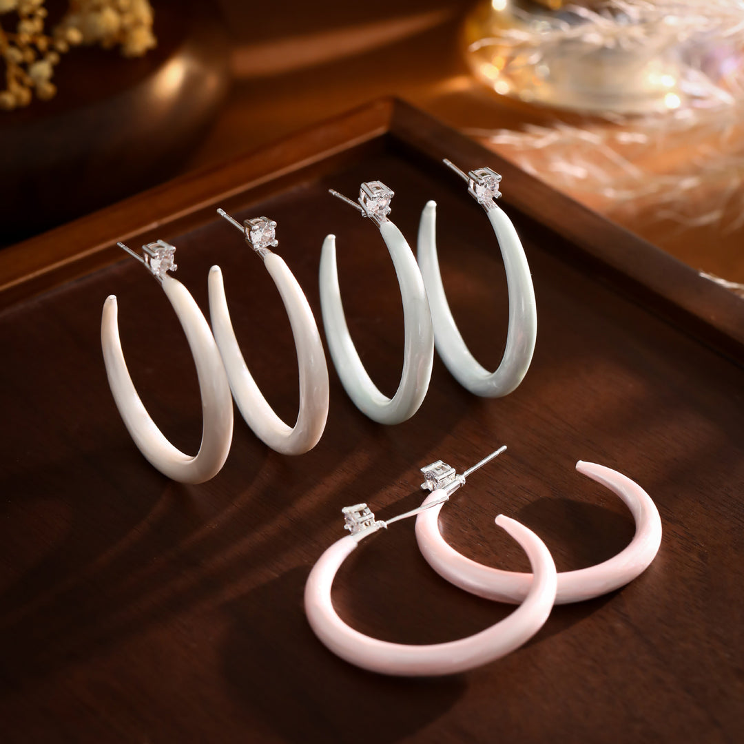 Sculpted Enamel CZ Hoop Earrings