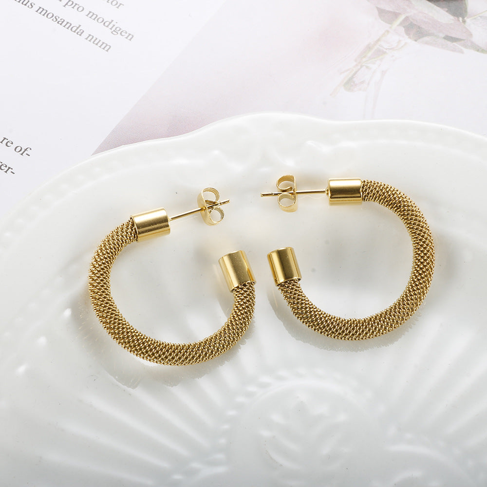 Woven Mesh Open Hoop Earrings