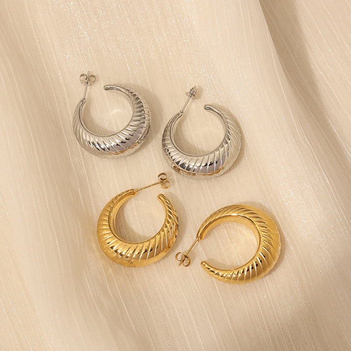 Sculpted Ribbed C Hoop Earrings