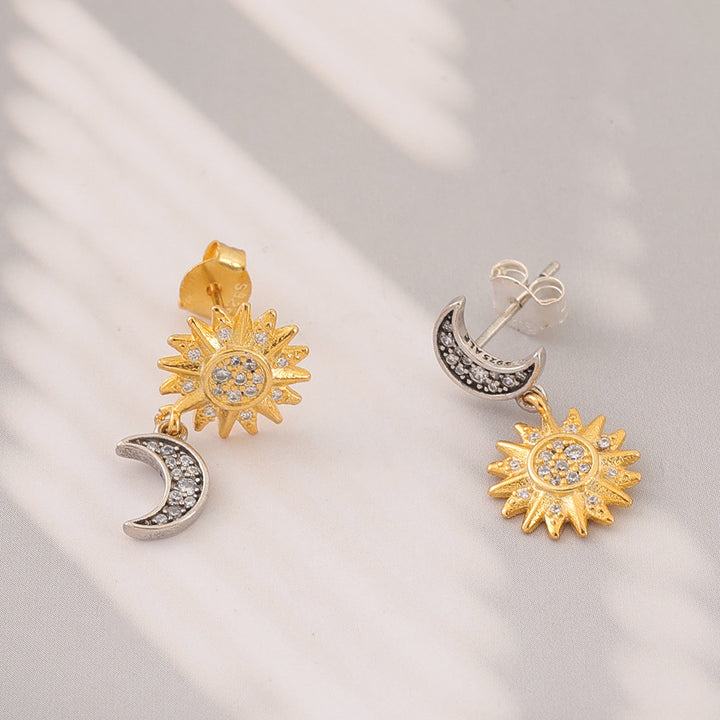 Asymmetric Sun and Moon Drop Earrings