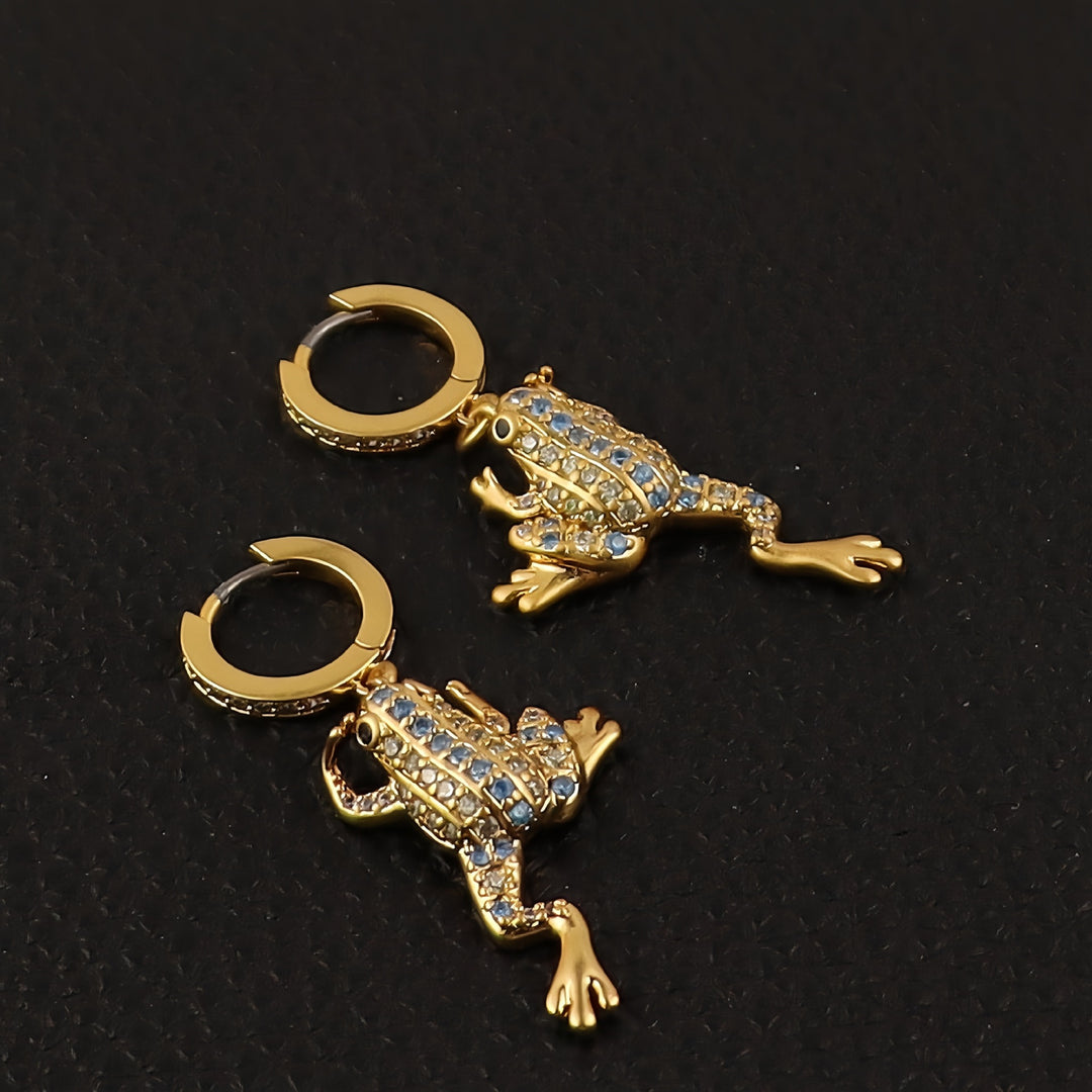 Blue Zircon Frog Pendant Earrings