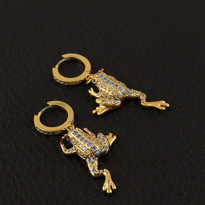 Blue Zircon Frog Pendant Earrings