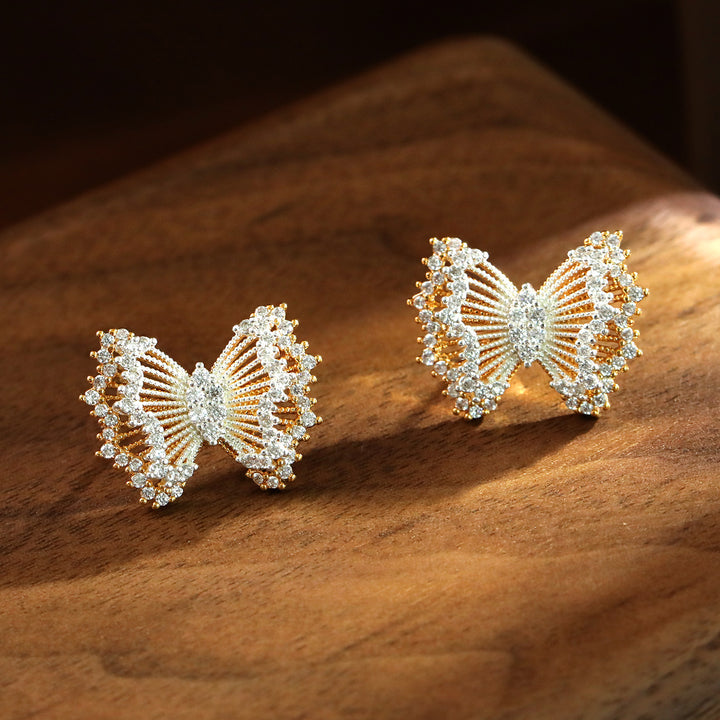 Openwork Bow Zircon Stud Earrings