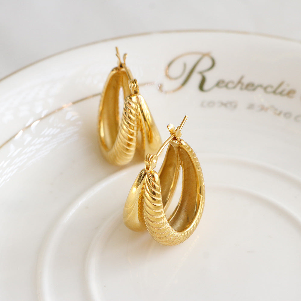 Double Layer Textured Gold Hoop Earrings