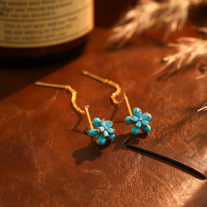 Turquoise Flower Threader Earrings