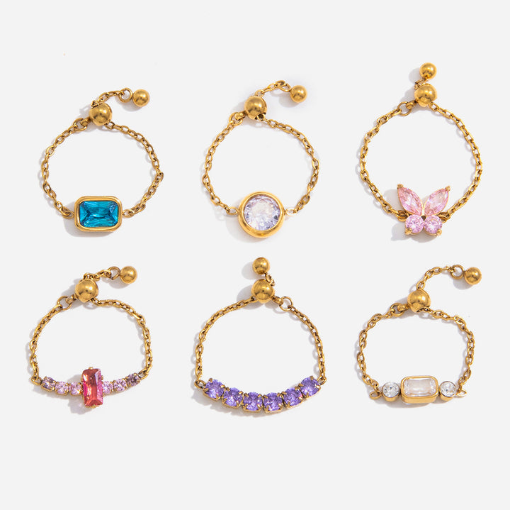 Adjustable Zircon Chain Stack Ring Daily Wear Jewelry