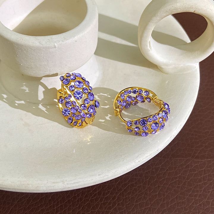 Elegant Purple Zircon Hollow Huggie Ear Buckles