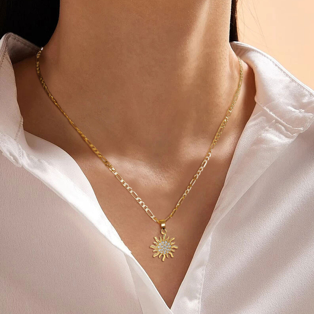 Sun Pendant Figaro Chain Necklace