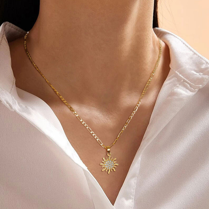 Sun Pendant Figaro Chain Necklace
