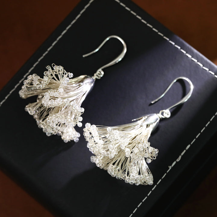 Handwoven Ginkgo Leaf Drop Earrings