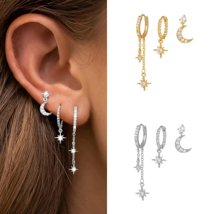 Moon Star Ear Stack Set For Multi Piercing Layering