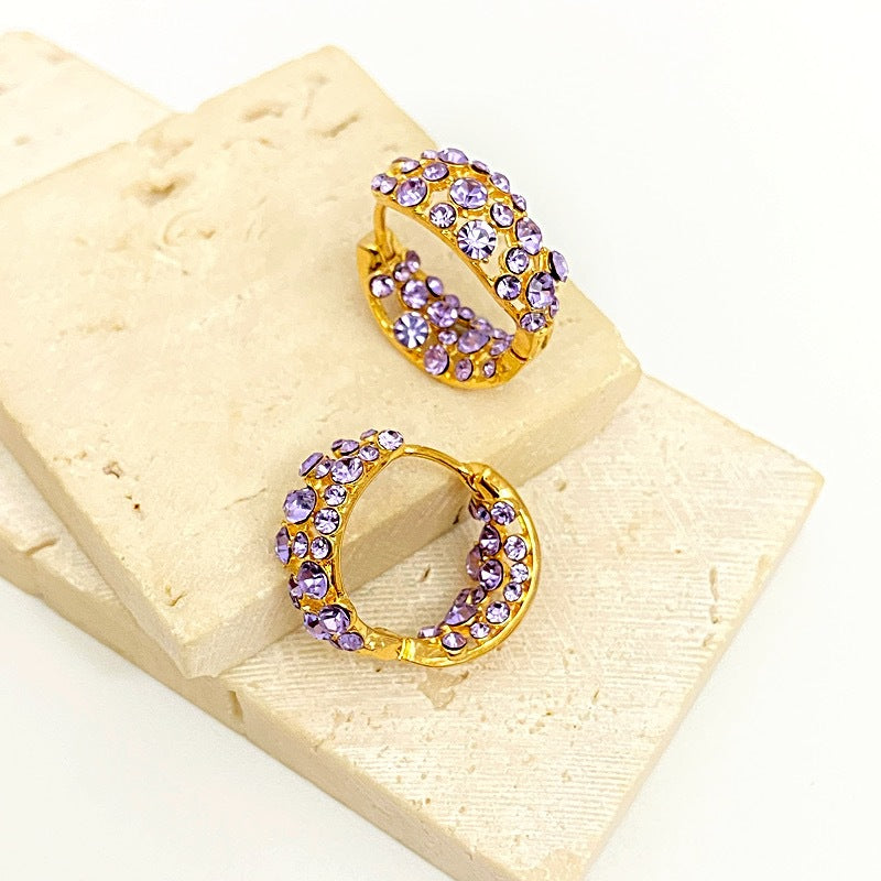 Elegant Purple Zircon Hollow Huggie Ear Buckles