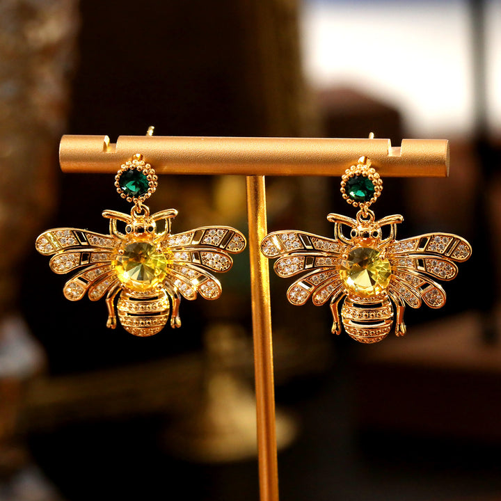 Bee Zircon Drop Dangle Earrings