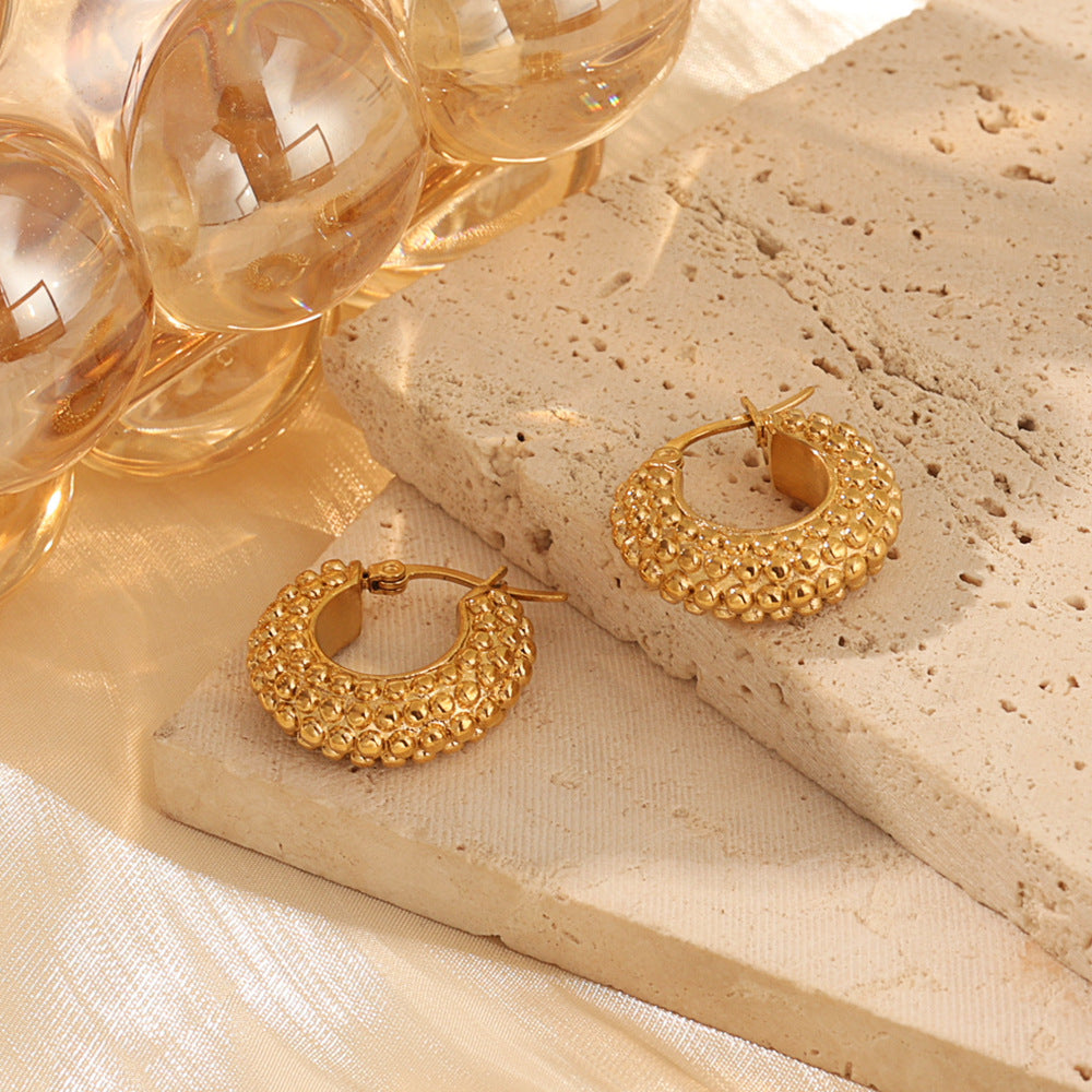 Gold Beaded Chunky Hoop Earrings