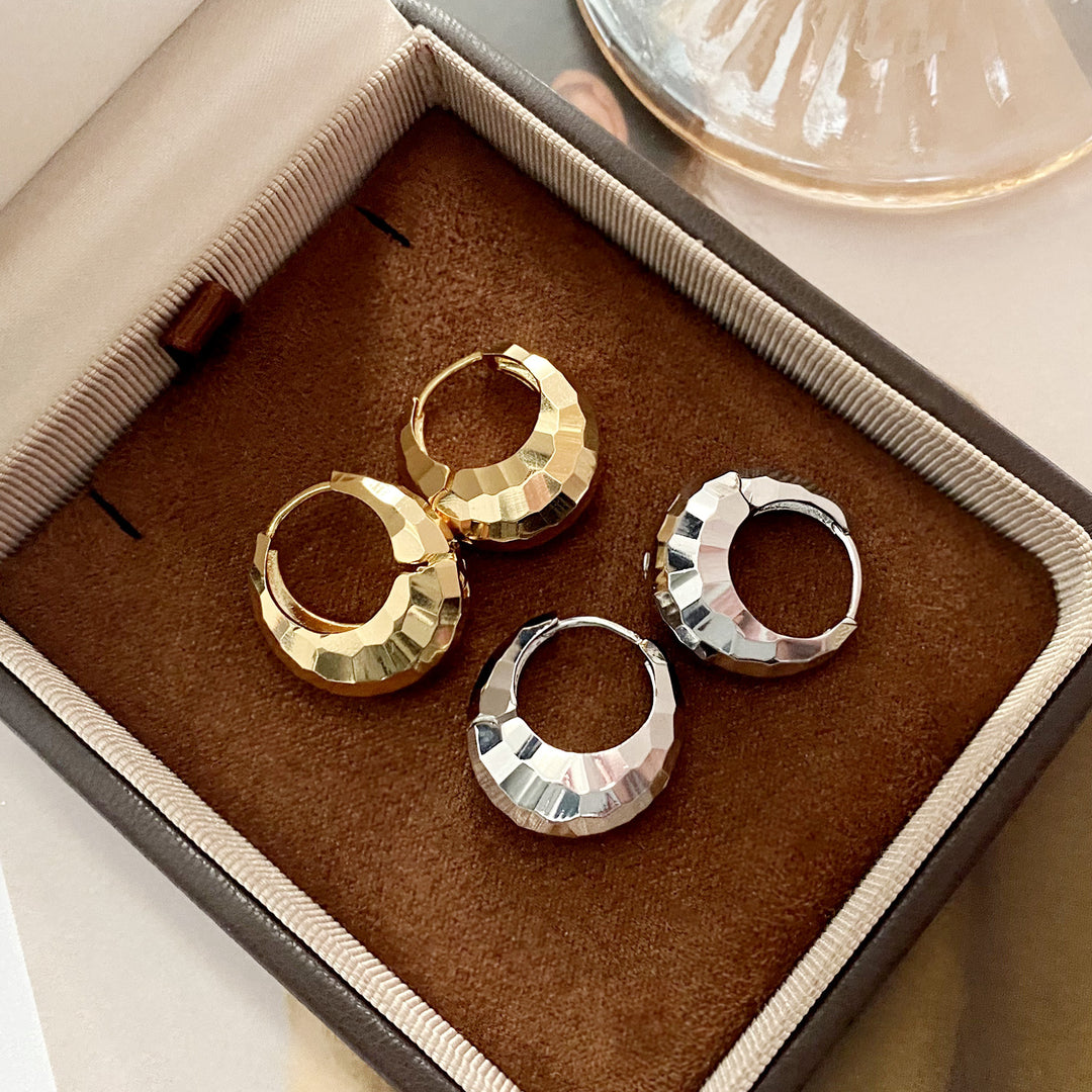 Faceted Geometric Huggie Hoop Earrings