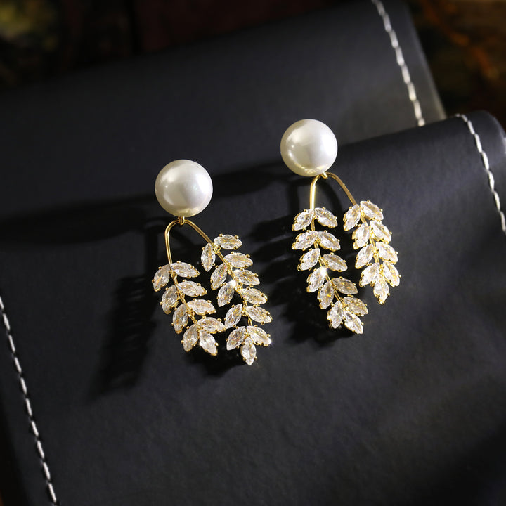 Pearl Wheat Leaf Drop Earrings