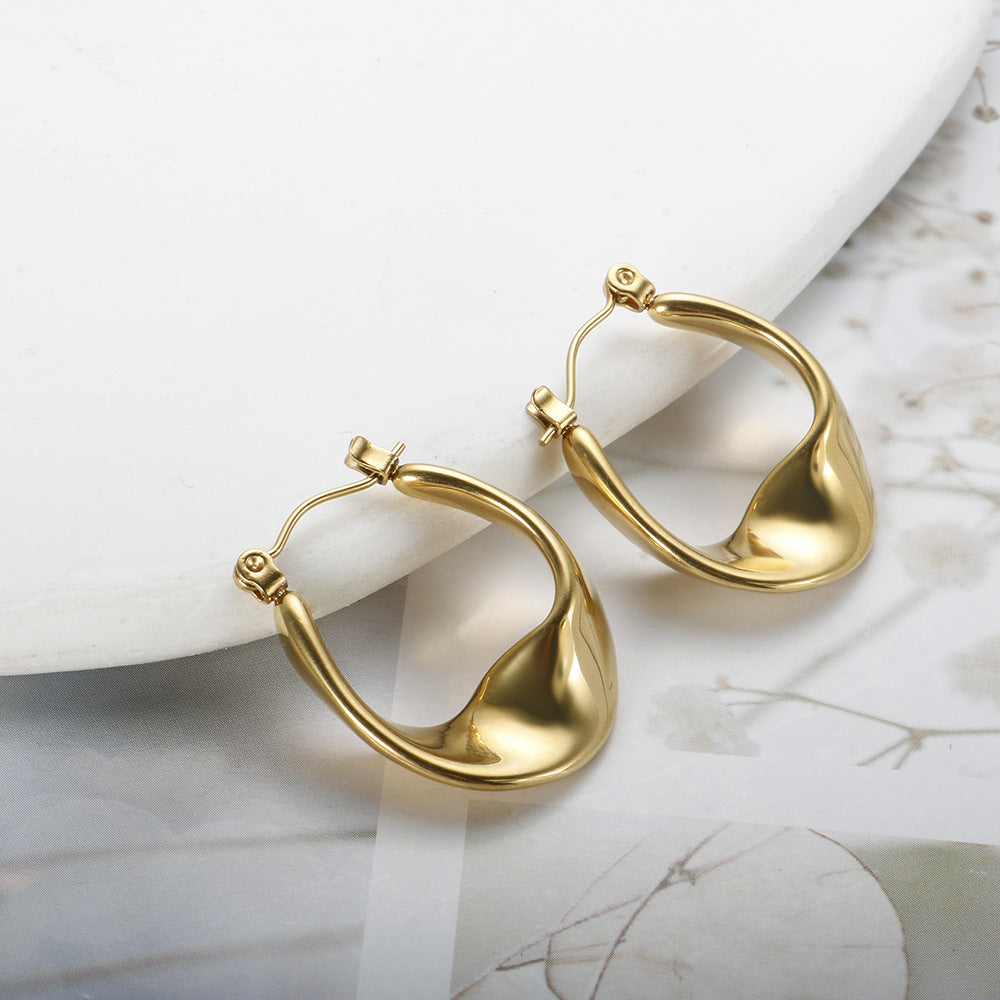 Sculpted Gold U Shape Hoop Earrings