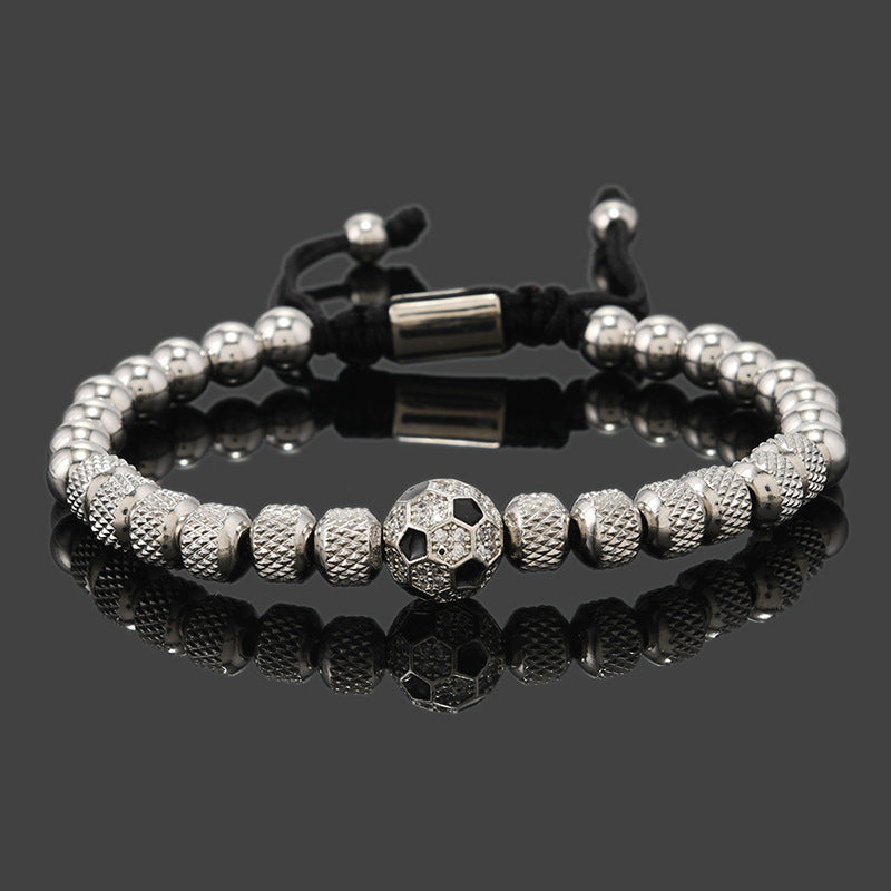 Men Stainless Steel Football Beaded Bracelet