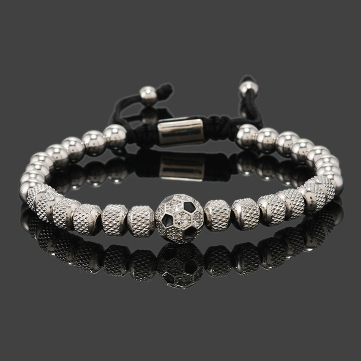 Men Stainless Steel Football Beaded Bracelet