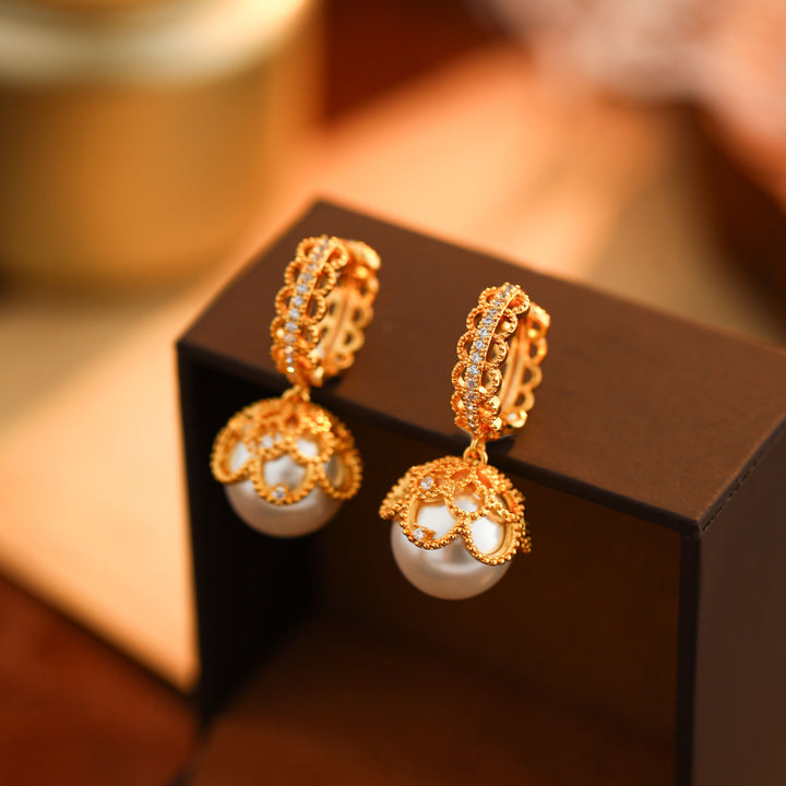 Lace Crown Pearl Drop Earrings