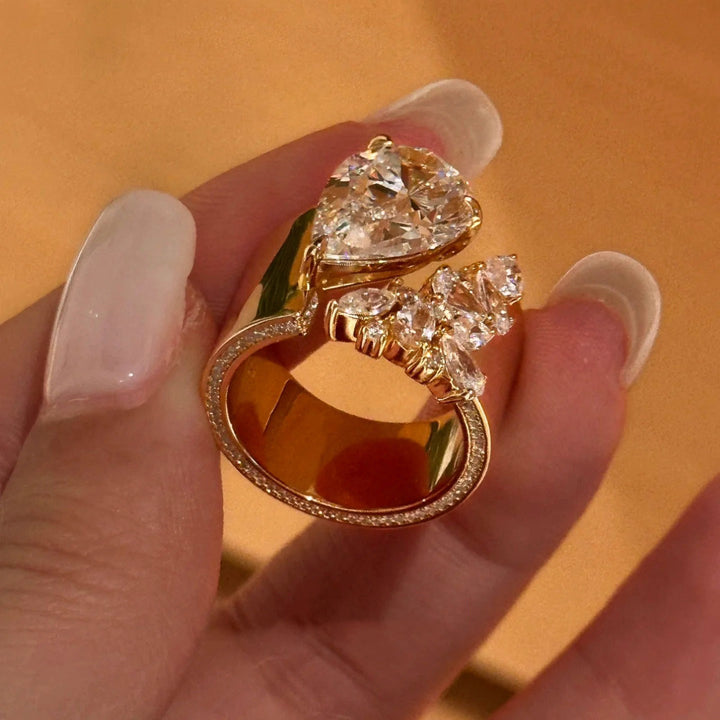 Cluster Teardrop Zircon Open Ring