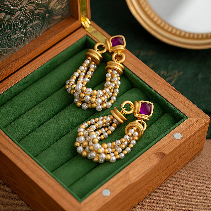 Pearl Beaded Tassel Statement Earrings