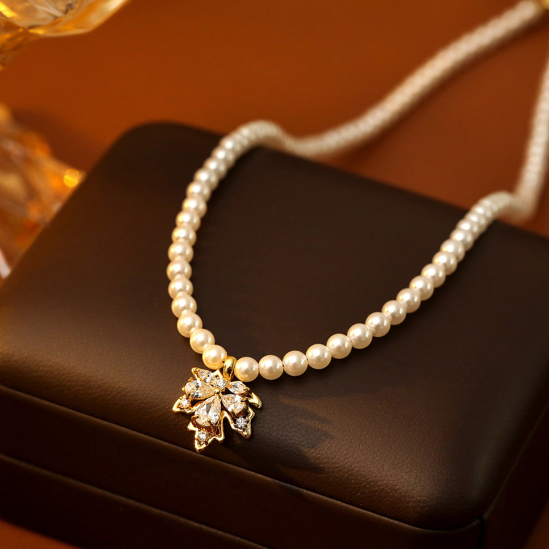 Maple Leaf Pearl Pendant Necklace