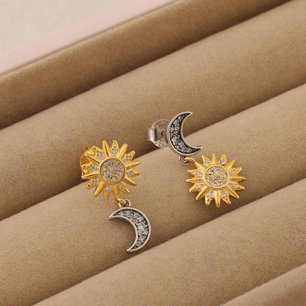 Asymmetric Sun and Moon Drop Earrings