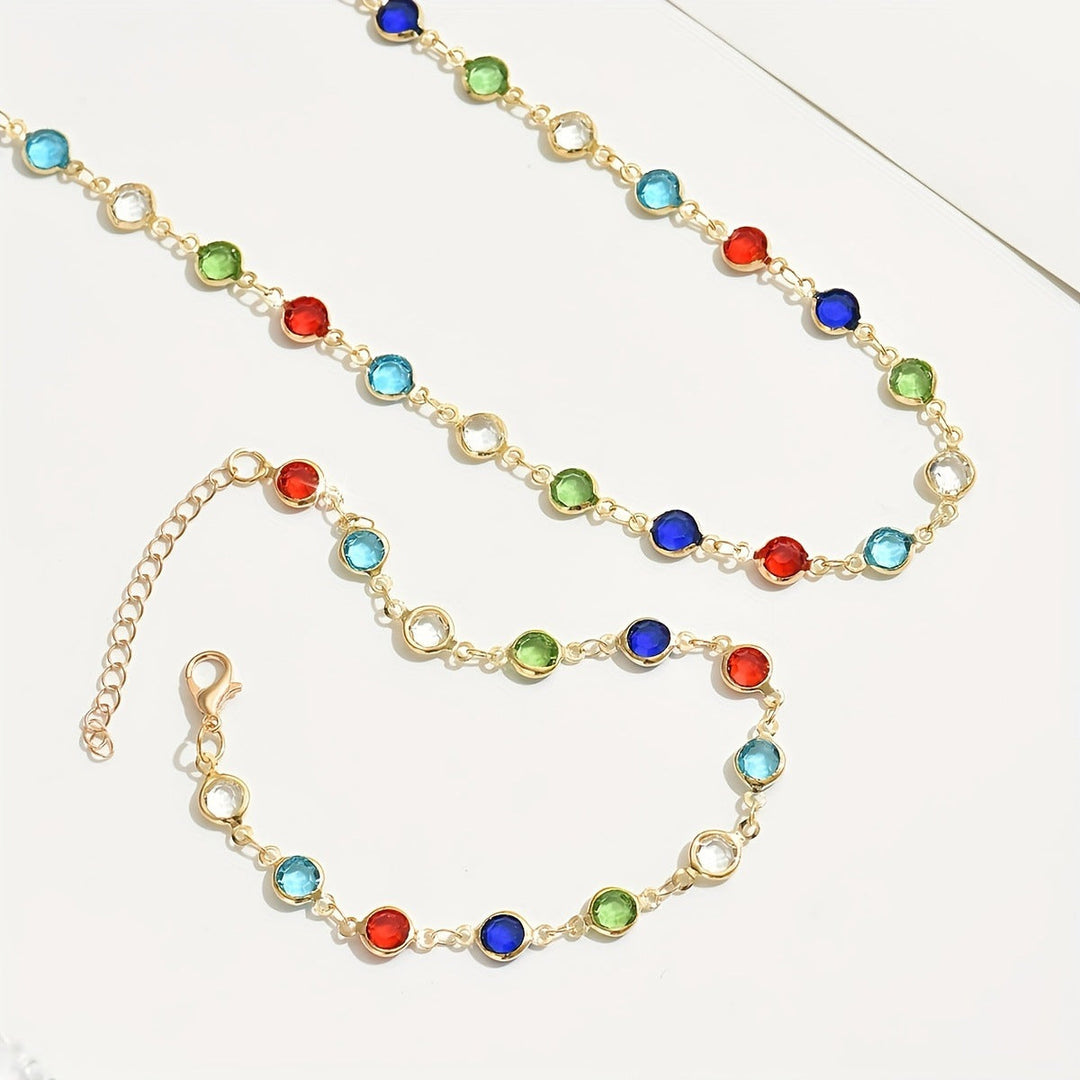 Multicolor Round Zircon Matching Necklace Bracelet Jewelry Set