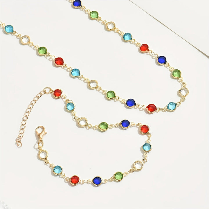 Multicolor Round Zircon Matching Necklace Bracelet Jewelry Set