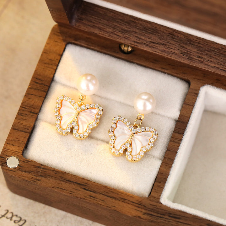 Pearl Shell Butterfly Drop Earrings