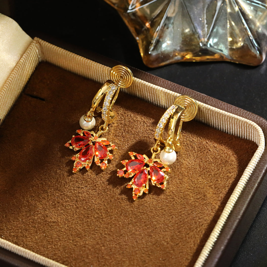 Red Maple Leaf No Piercing Clip Earrings