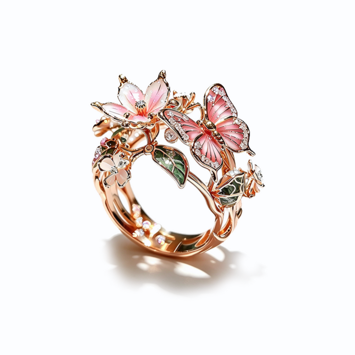Colorful Enamel Floral Butterfly Ring