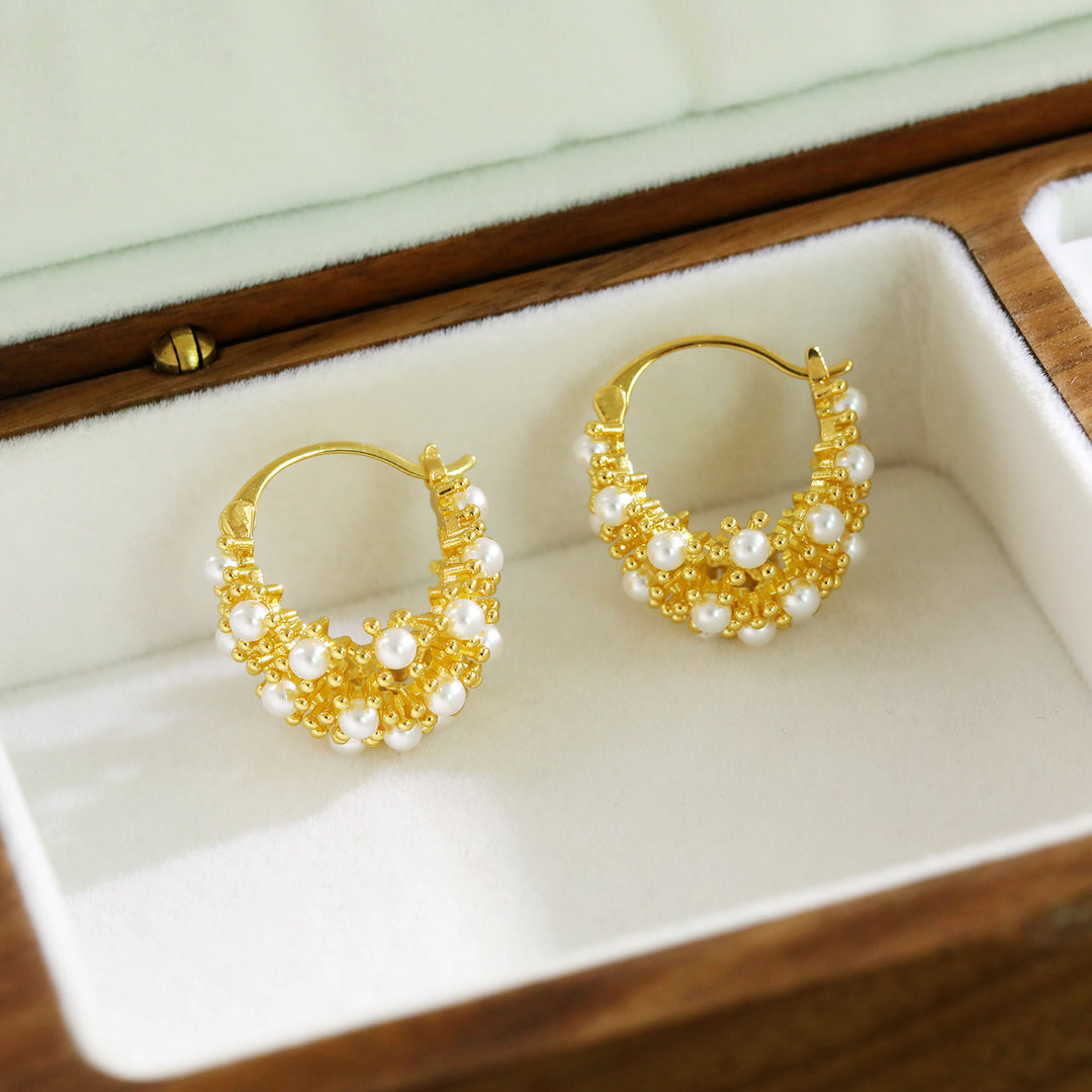 Pearl Cluster Hoop Earrings