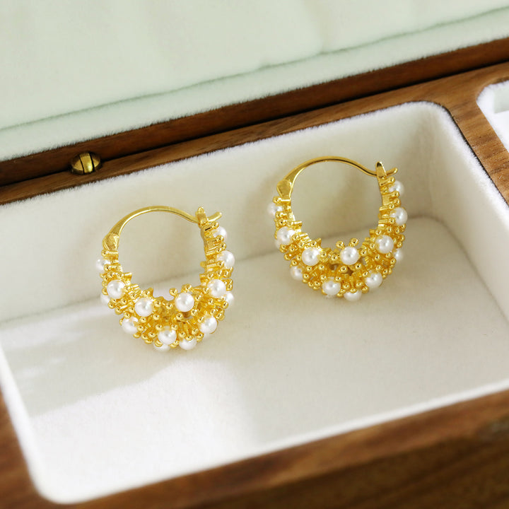 Pearl Cluster Hoop Earrings