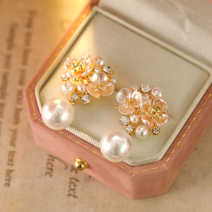 Cluster Flower Pearl Dangle Drop Earrings