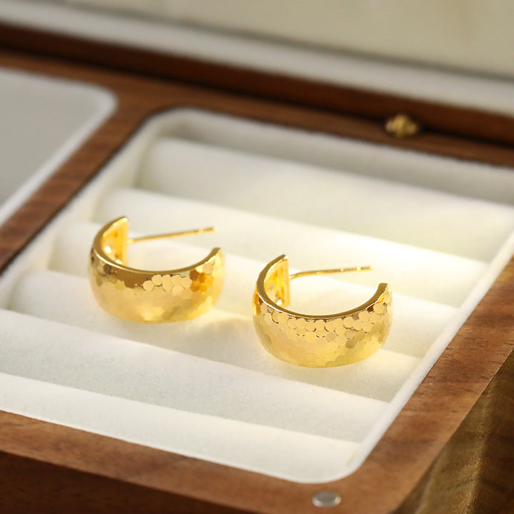 Hammered Gold C Hoop Earrings