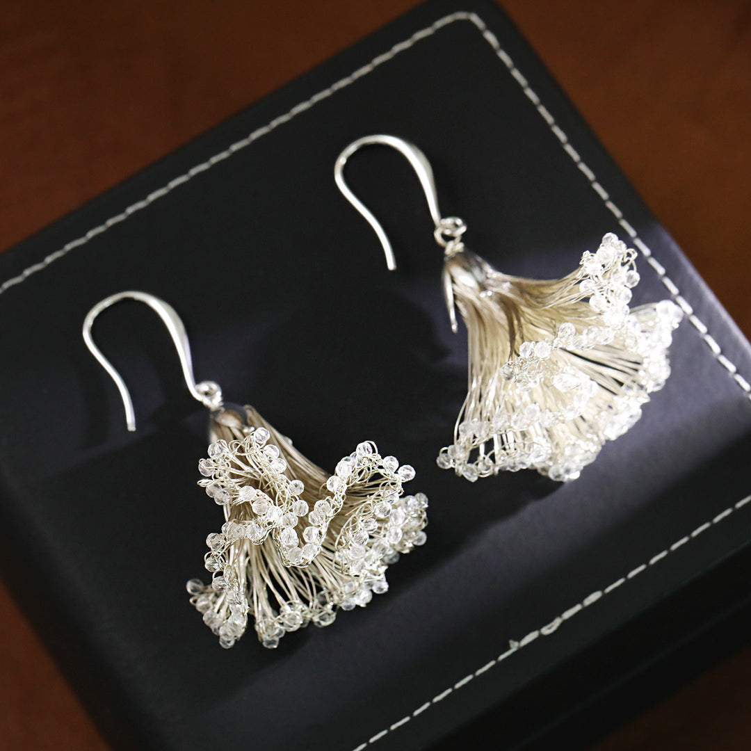 Handwoven Ginkgo Leaf Drop Earrings